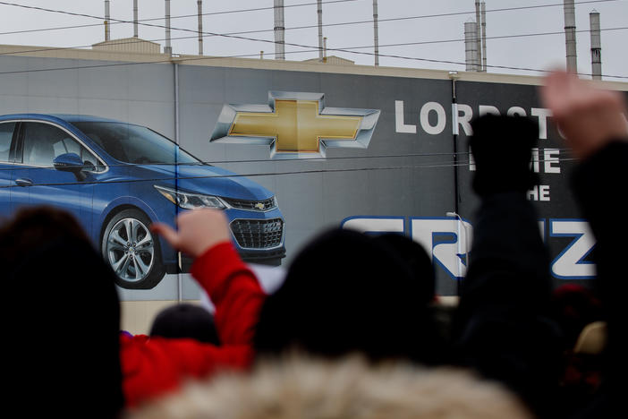 Workers rally outside General Motors' plant in Lordstown, Ohio, on March 6, 2019 — the day the sprawling facility was idled after more than 50 years of producing vehicles.