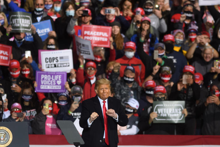 President Trump dances after his hour-long speech to supporters at a rally in Johnstown, Pa., Tuesday evening.