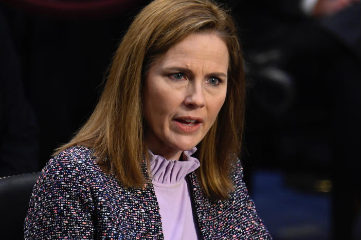 Supreme Court nominee Judge Amy Coney Barrett testifies before the Senate Judiciary Committee on the third day of her confirmation hearing  Wednesday. (Andrew Caballero-Reynolds-Pool/Getty Images)