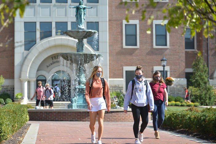 Students at Benedictine College in Atchison, Kan. The pandemic is straining many small American colleges, but some enjoy distinct advantages over their bigger rivals in fighting the spread of the coronavirus on campus.