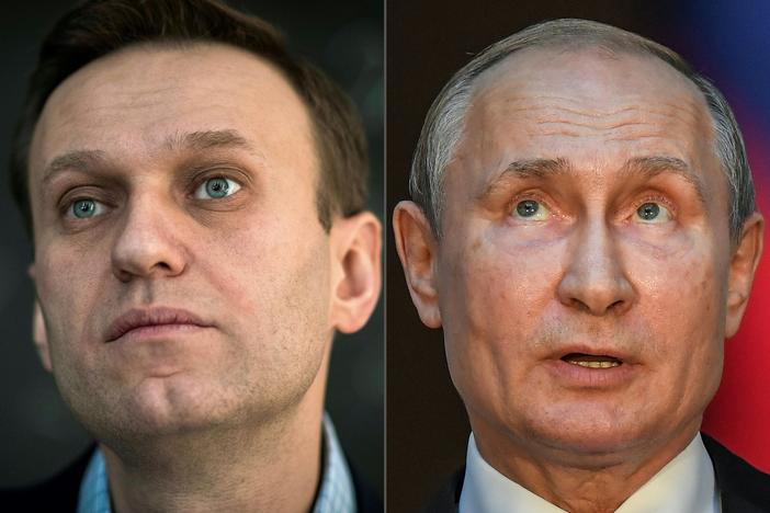 The European Union is placing punitive sanctions on Russian officials with close ties to Russian President Vladimir Putin over the poisoning of opposition leader Alexei Navalny (left).