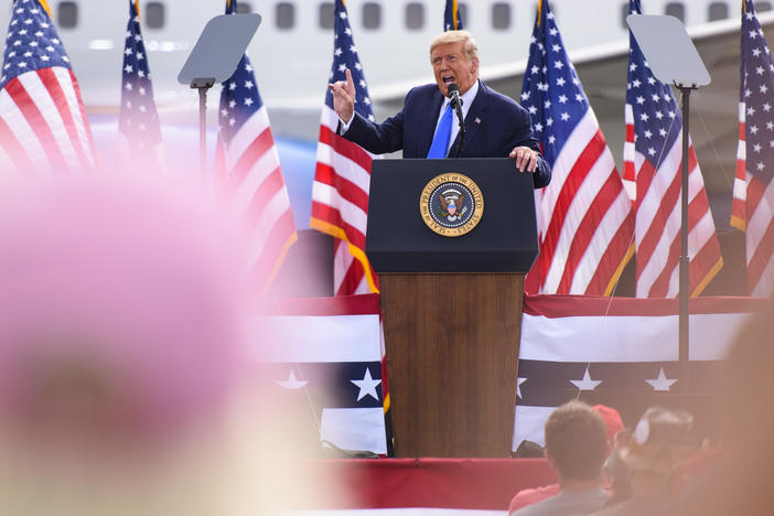 President Trump speaks at a campaign rally at the Pitt-Greenville Airport in Greenville, N.C., on Thursday.