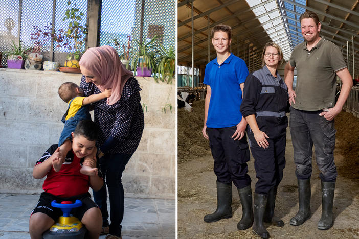 From left: Sawsan al-Ramemi of Amman, Jordan, is a mom of two — and expecting her third child. Her husband is working in the U.S. Nienke Pastoor of the Netherlands has been juggling her job as a dairy farmer and helping her four teenagers with their online schoolwork. Jessica Barrera of Eau Claire, Wis., is finding ways to spread joy with her son, Niko, who's a virtual student these days.