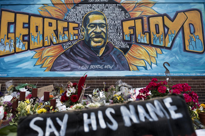 A memorial stands where George Floyd was killed in Minneapolis on May 25 while in police custody.