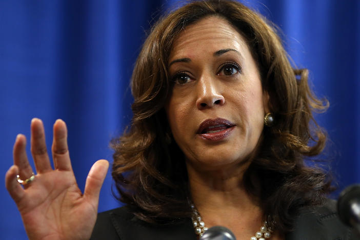 Kamala Harris, then California attorney general, speaks to reporters on July 11, 2012.