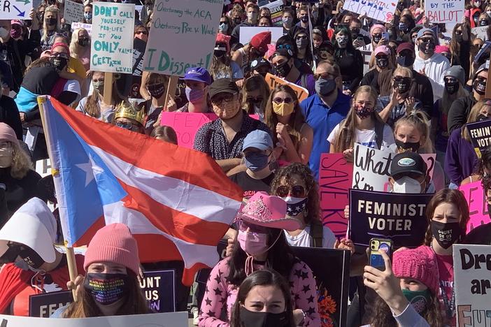 Protesters rally in Washington, D.C., during the latest Women's March, demonstrations that began just after President Trump's inauguration.
