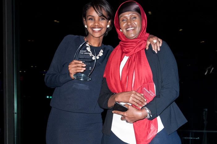 Fartuun Adan (right) and Ilwad Elman, the mother and daughter named winners of this year's $1 million Aurora Prize for their efforts to help former child soldiers and others in their native Somalia.