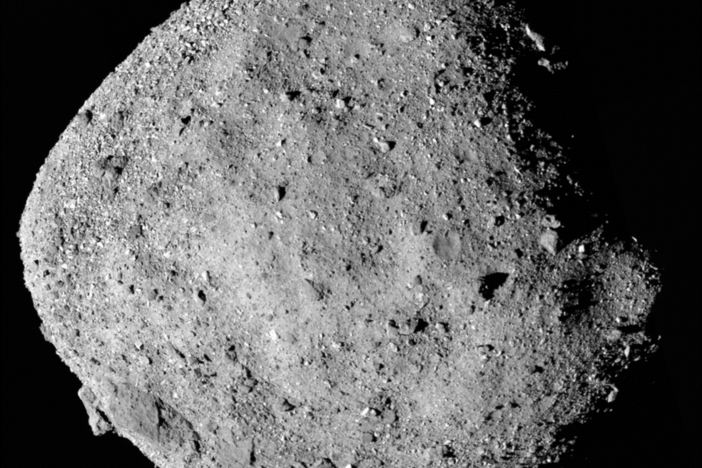 This mosaic image of asteroid Bennu is composed of 12 images collected on Dec. 2, 2018 by the OSIRIS-REx spacecraft from a range of 15 miles.