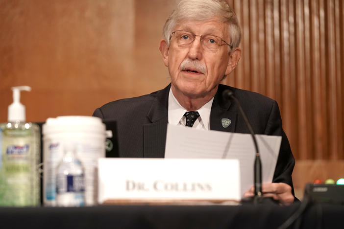Dr. Francis Collins, director of the National Institutes of Health, is pictured on Sept. 9 on Capitol Hill. Collins says a vaccine would not be approved for emergency use before late November at the earliest.