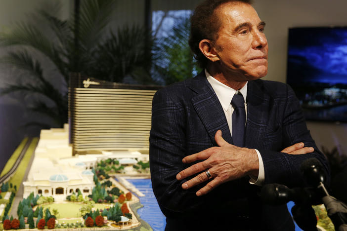 Steve Wynn speaks to reporters in Massachusetts in 2016, when he still led Wynn Resorts. In 2018, Wynn stepped down from the company after a series of allegations of sexual misconduct, including one allegation of rape. Wynn has denied any wrongdoing.