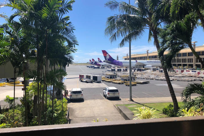 Hawaiian Airlines jets outside Daniel K. Inouye International Airport in Honolulu. Hawaii has seen a more than 90% reduction in the number of air travelers arriving since the start of the pandemic.