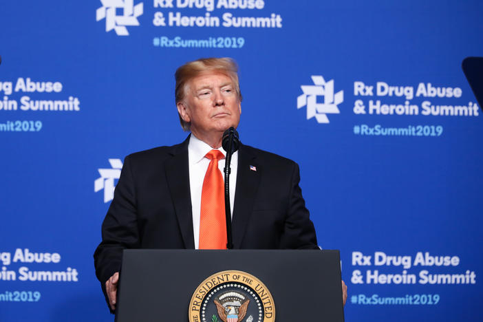 President Donald Trump speaks at the Rx Drug Abuse & Heroin Summit on April 24, 2019 in Atlanta. President Trump declared the opioid crisis a public health emergency.