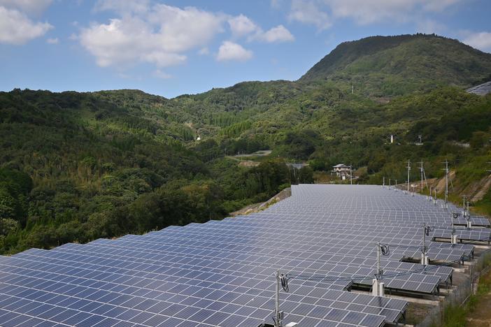 Japan plans to ramp up its use of solar panels, such as these shown in Yufu, Oita prefecture in 2019.