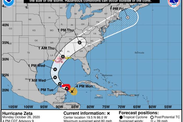 Hurricane Zeta is forecast to make landfall in Louisiana on Wednesday night.×