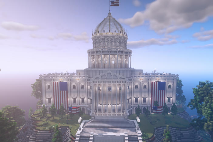 Rock The Vote's voting house in Minecraft allows players to vote on a variety of real-world issues.