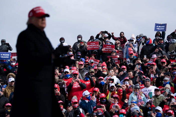 President Trump speaks at a rally in Washington, Mich., on Sunday.