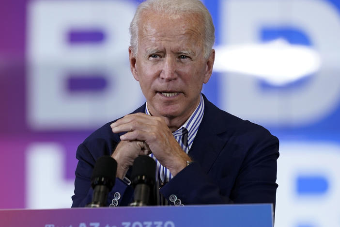 Democratic presidential candidate former Vice President Joe Biden kicks off a small business tour at the Carpenters Local Union 1912 in Phoenix on Oct. 8.