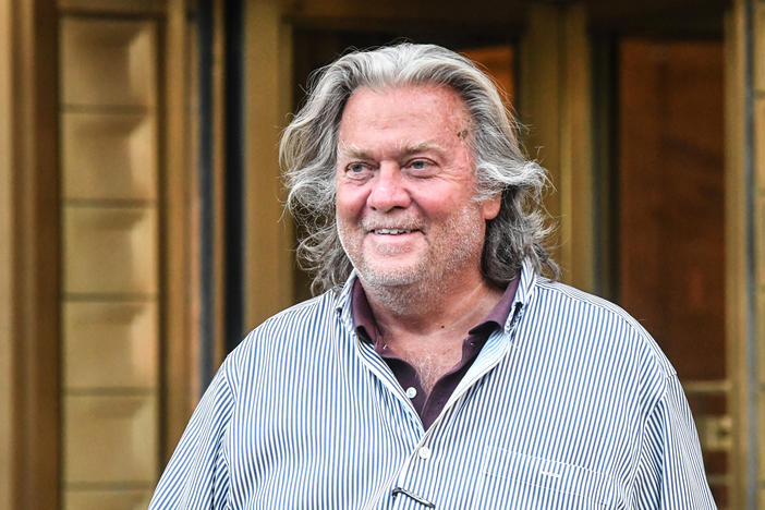 Former White House chief strategist Steve Bannon, shown here in August, had a Twitter account associated with him suspended after the social media company said his comments violated<strong> </strong>its "policy on the glorification of violence."