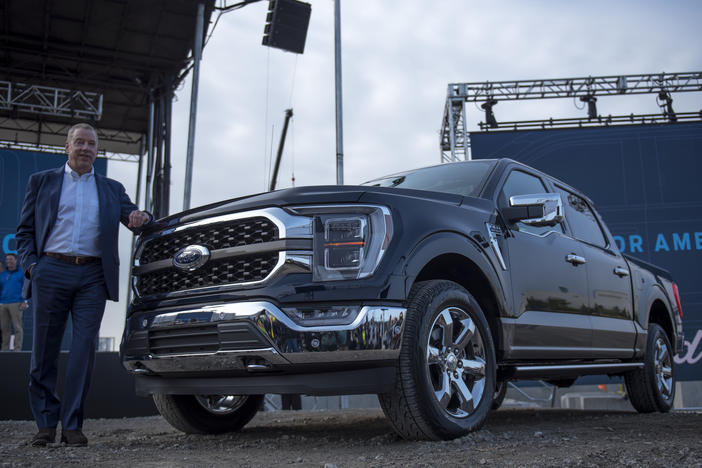 Bill Ford, executive chairman of Ford Motor Co., with the 2021 Ford F-150 King Ranch truck in September in Dearborn, Mich. Strong demand for high-margin vehicles such as pickups has propelled Ford and its rivals to remarkably strong earnings this past quarter.