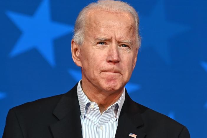 Democratic Presidential candidate Joe Biden looks on while speaking in Wilmington, Del., Thursday.