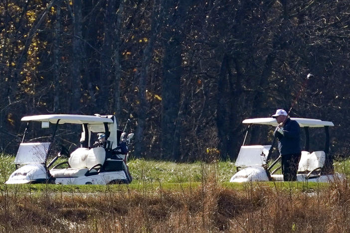 President Trump plays golf at the Trump National Golf Course on Saturday in Sterling, Va.