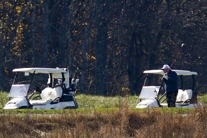 President Trump plays golf at the Trump National Golf Course on Saturday in Sterling, Va.