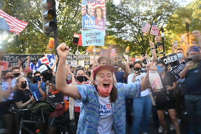 Soon after Joe Biden was declared the winner of the 2020 presidential election Saturday, a celebratory crowd headed to Black Lives Matter Plaza across from the White House in Washington, D.C.