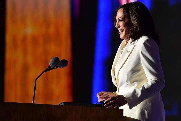 Vice President-elect Kamala Harris delivers remarks Saturday night in Wilmington, Del.