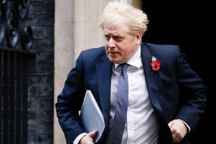 British Prime Minister Boris Johnson leaves 10 Downing Street for the weekly cabinet meeting in London on Tuesday.