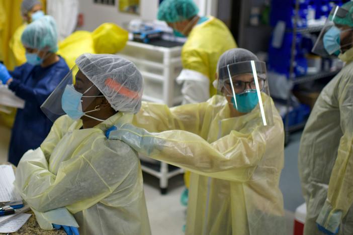 Health care workers at the Covid-19 Unit at United Memorial Medical Center in Houston on July 2.