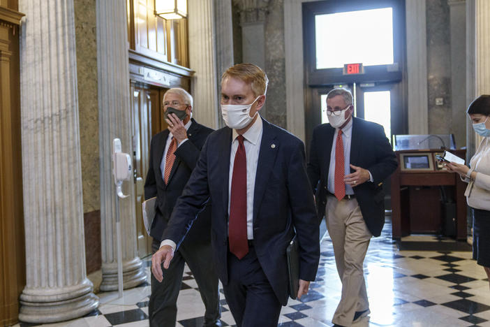 Sen. James Lankford, R-Okla., center, is among the Republican lawmakers supporting a push for President-elect Joe Biden to receive new intelligence briefings as part of his transition to the White House.