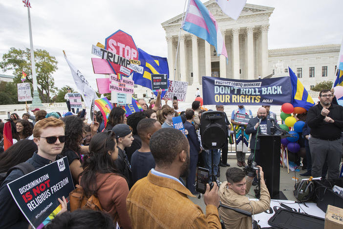 LGBTQ supporters gather in front of the U.S. Supreme Court on Oct. 8, 2019.