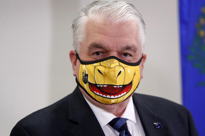 Nevada Gov. Steve Sisolak speaks, pictured in September, said he is quarantining in isolation at his home after testing positive for the coronavirus on Friday.