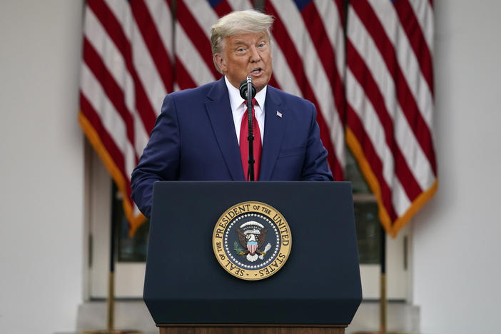 President Trump speaks in the Rose Garden of the White House on Friday.