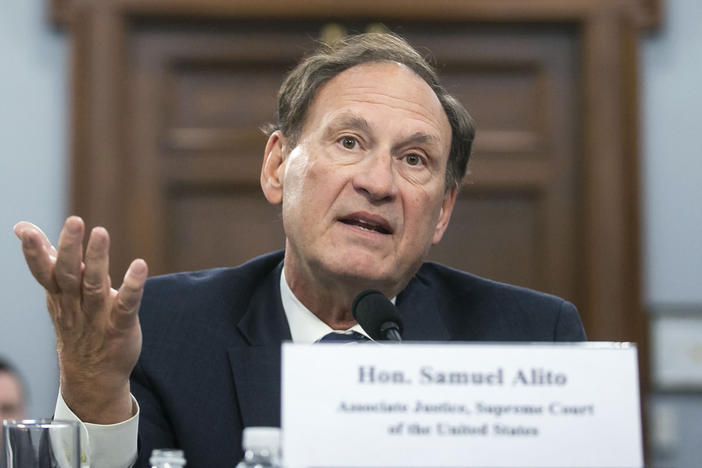 Justice Samuel Alito speaks at a hearing last year on Capitol Hill. "We have never before seen restrictions as severe, extensive and prolonged as those experienced for most of 2020," Alito said in a speech this week to the Federalist Society's National Lawyers Convention.