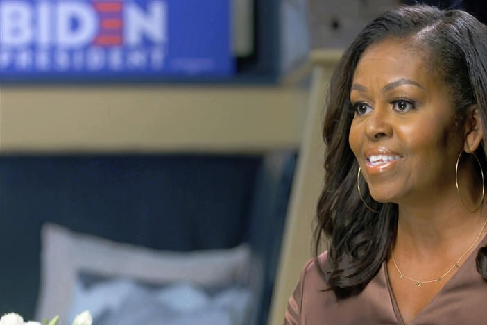 In this image from video, former first lady Michelle Obama speaks during the first night of the Democratic National Convention on Aug. 17.
