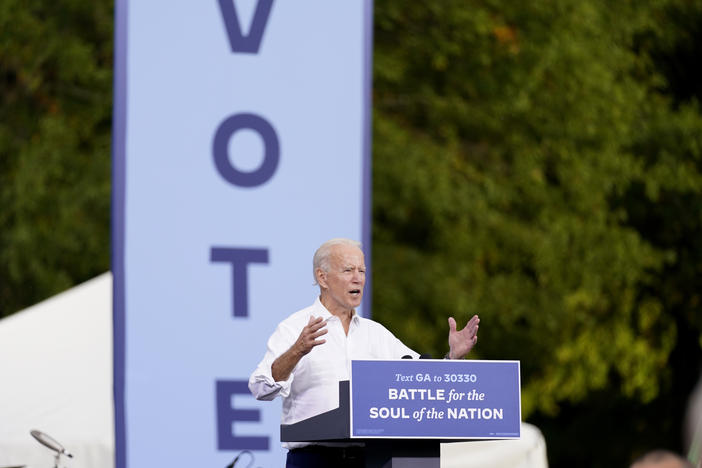 President-elect Joe Biden speaks at a drive-in rally at Cellairis Amphitheatre in Atlanta on Oct. 27. Biden is the first Democratic presidential nominee to win Georgia since 1992.