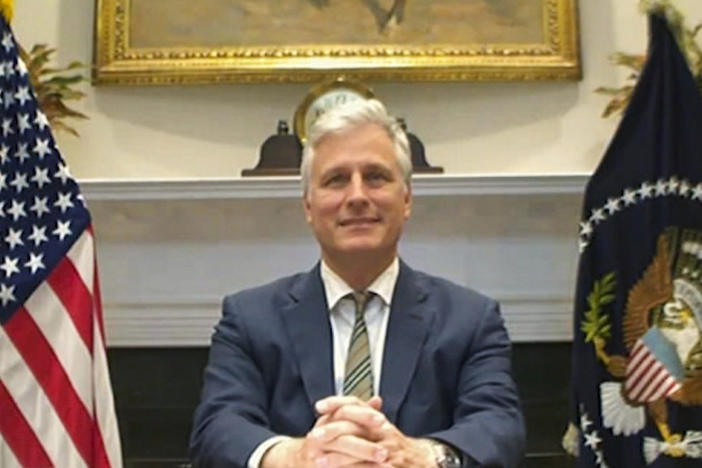 National security adviser Robert O'Brien is seen at the virtual ASEAN summit on Saturday.