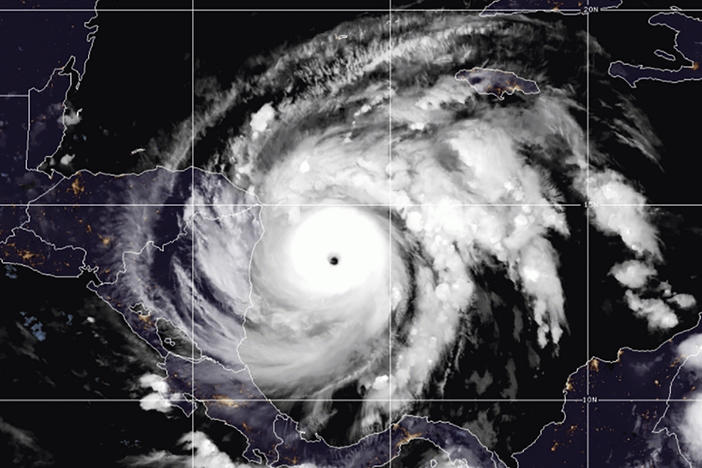 This satellite image made available by NOAA shows Hurricane Iota in the North Atlantic Ocean on Monday, at 07:11 EST.