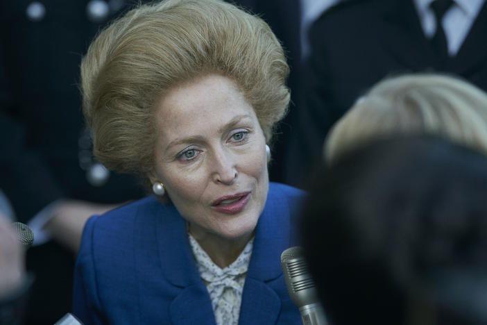 Gillian Anderson portrays British Prime Minister Margaret Thatcher in <em>The Crown. </em>