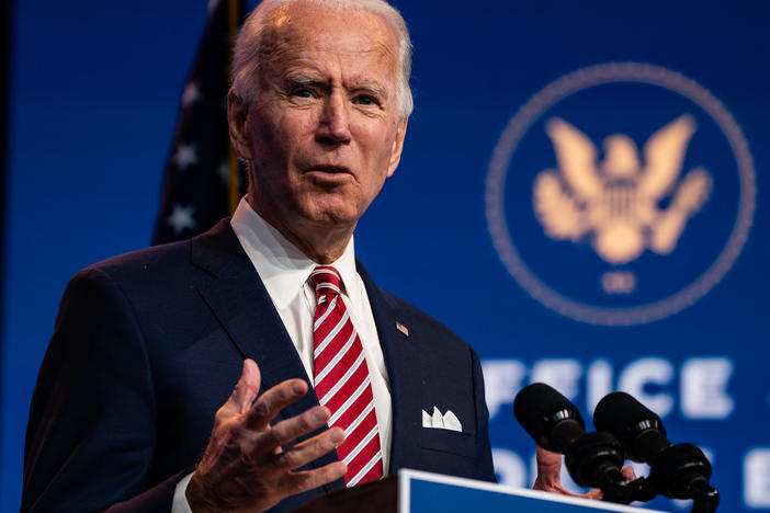 President-elect Joe Biden delivers remarks Monday in Wilmington, Del.