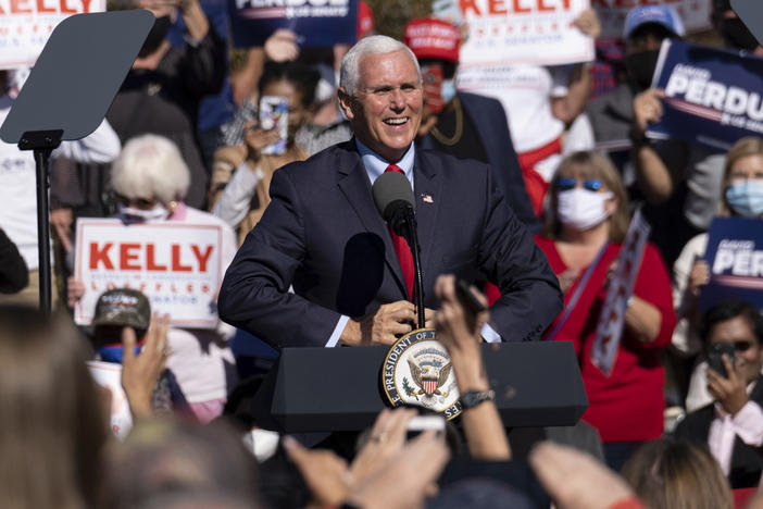 Vice President Pence speaks during a rally Friday in Canton, Ga., where he vowed: "We're going to keep fighting until every legal vote is counted. We're going to keep fighting until every illegal vote is thrown out."