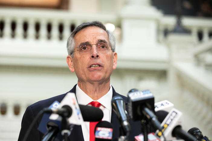 Georgia Secretary of State Brad Raffensperger holds a press conference earlier this month. Despite pressure from some fellow Republicans, Raffensperger has certified President-elect Joe Biden's victory in the state.