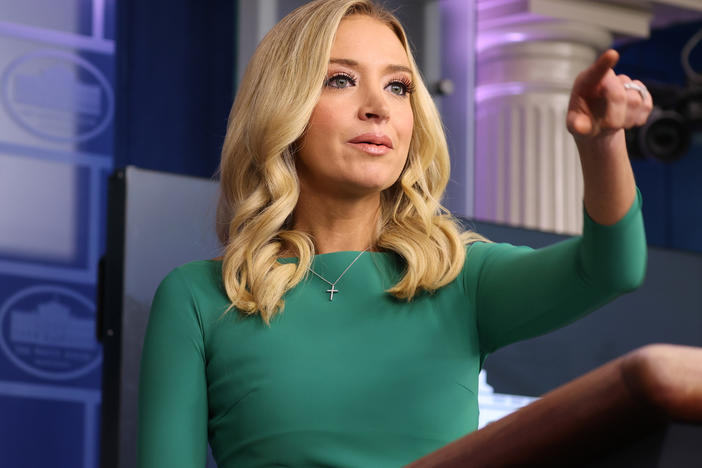 White House press secretary Kayleigh McEnany speaks Friday at the first White House formal briefing she has held in weeks.