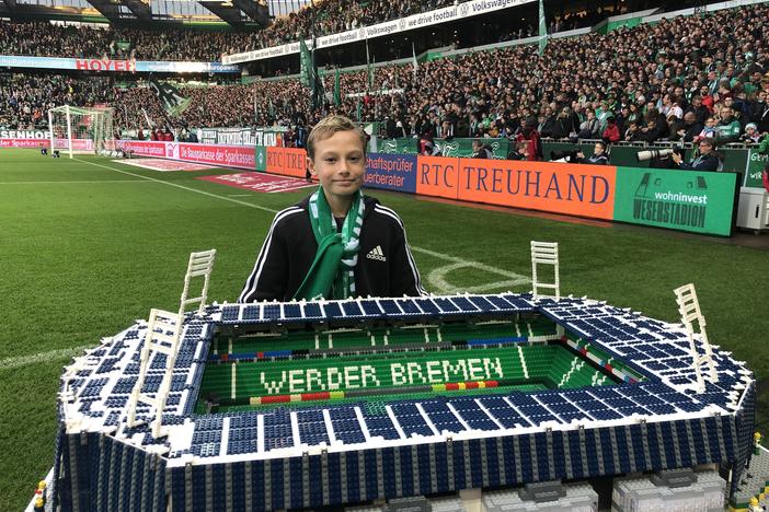 Joe Bryant, a 12-year-old superfan of German pro soccer, visted Weser Stadium in Bremen a year ago to show off his recreation of Werder Bremen's home field.
