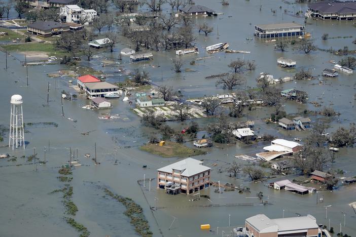 Buildings and homes were flooded after Hurricane Laura hit near Lake Charles, La., in August. Five named storms came ashore in Louisiana in 2020 — part of a record-setting Atlantic hurricane season.