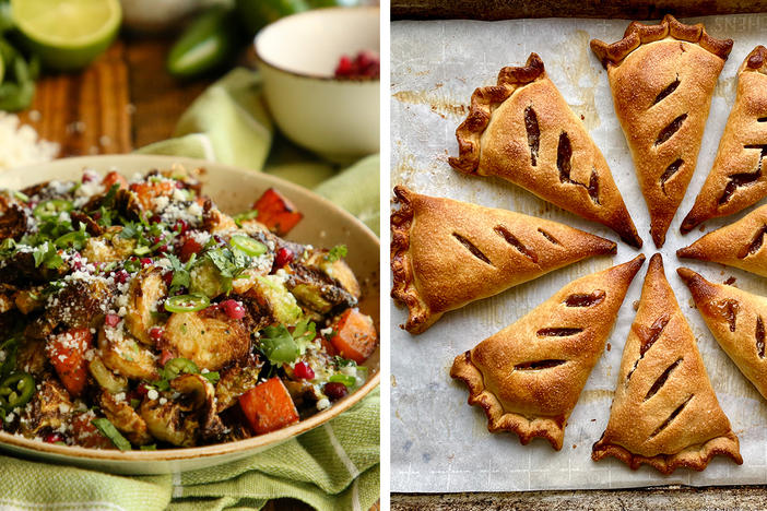 Chef Aarón Sánchez's Brussels sprouts with roasted jalapeño vinaigrette and Chef Sohla El-Waylly's apple (hand) pie