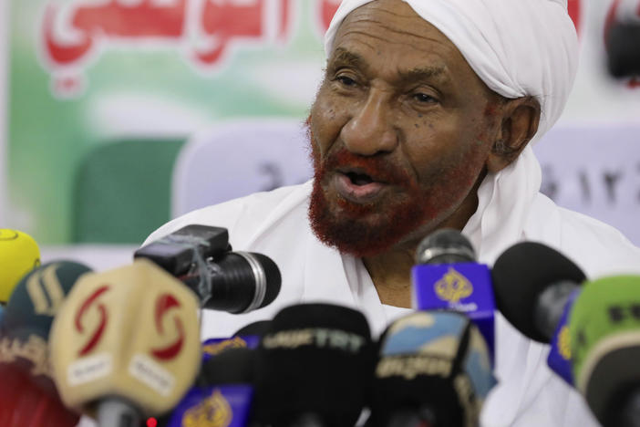 Former Sudanese Prime Minister Sadiq al-Mahdi, pictured in Feb. 2020, died after being infected by the coronavirus.
