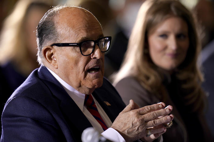 Rudy Giuliani, a lawyer for President Trump, speaks this week at a hearing of the Pennsylvania Senate Majority Policy Committee in Gettysburg. A federal appeals court threw out Trump's legal challenge to the election contest in Pennsylvania on Friday.