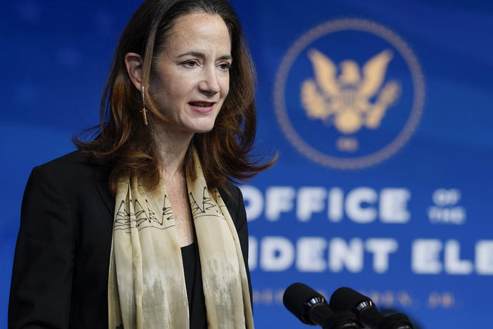 Avril Haines has been nominated as the first woman to be the director of national intelligence, a position that oversees all 17 intelligence agencies. Here, Haines speaks after President-elect Joe Biden introduced her last week in Wilmington, Del.